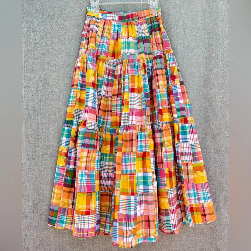 STAUD x Birkenstock NWT Sea Bright Patchwork Plaid cotton midi maxi skirt - Picture 1 of 17